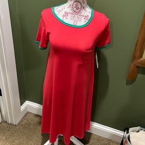 $5SALE LuLaRoe Womens XXS Comfy Carly Green/Red Pocket Short Sleeve Dress/PJ's